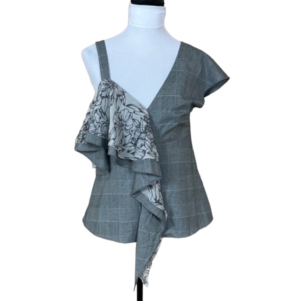 Chelsea and Walker Plaid and Floral Ruffle Sleeve Top